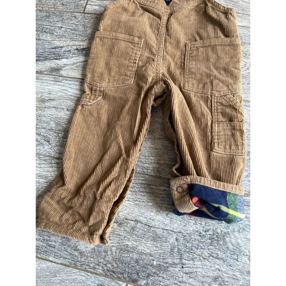 OshKosh B'Gosh Corduroy Overalls 9 Months Tan Plaid Lined Carpenter Baby Infant
